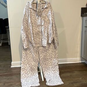 Victorias Secret size large leopard print pajamas with eye cover.